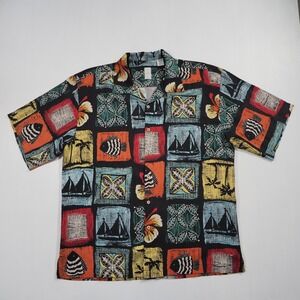 Vintage Burma Bibas Shirt Mens Large Silk Hawaiian Camp Aloha Fish Nautical Bold